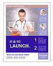 Collage Of A Young Doctor In White Uniform, Transparent Glasses And Stethoscope Clicking On A Virtual Keyboard. Poster Template