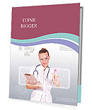 Collage Of A Young Doctor Wearing A White Uniform, Transparent Glasses, And A Stethoscope While Typing On A Virtual Keyboard Presentation Folder