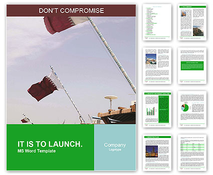 Qatar's Dhow Harbour: National Flag Flying From Tied-Up Dhows' Stern Flagstaffs Word Template