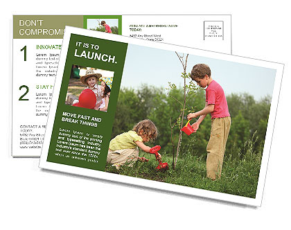Children Plant Tree Postcard Template