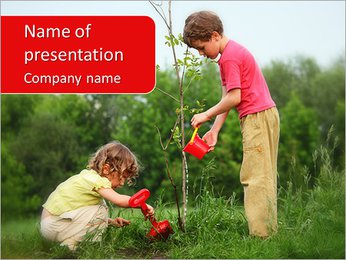 Children Plant Tree PowerPoint Template