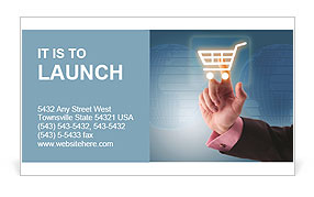 Man hand pressing shopping cart icon Business Card Template