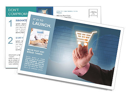 Man hand pressing shopping cart icon Postcard Template