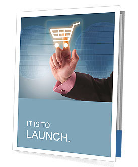 Man hand pressing shopping cart icon Presentation Folder