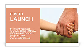 Father's hand lead his child son in summer forest nature outdoor, trust family concept Business Card Template
