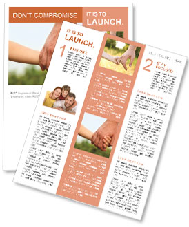 Father's hand lead his child son in summer forest nature outdoor, trust family concept Newsletter Template