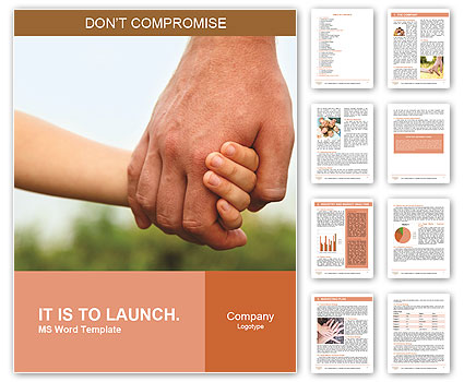 Father's hand lead his child son in summer forest nature outdoor, trust family concept Word Template