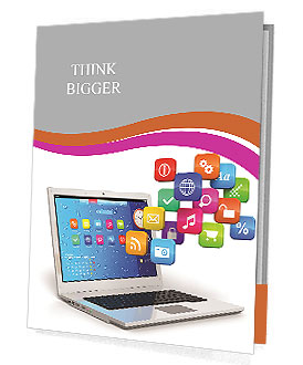 Computer mobility, internet communication and cloud computing concept: white laptop with cloud of co Presentation Folder