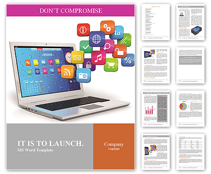 Computer mobility, internet communication and cloud computing concept: white laptop with cloud of co Word Template