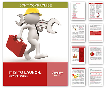 3d people - man, person with toolbox and wrench. Engineer Word Template