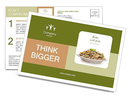 Pasta with pesto sauce, fresh basil and nuts on white plate Postcard Template