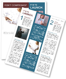 Touchscreen Technology Background With A Young Woman In Business Wear Newsletter Template