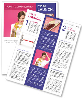 Portrait Of A Young Woman Resisting Temptation To Eat Fatty Pizza With Measuring Tape Newsletter Template