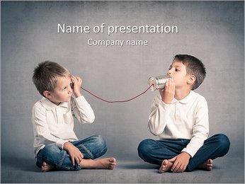 Little boy playing with can phone connected by string PowerPoint Template