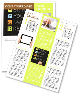 Hand writing Bring Your Own Device with white chalk on blackboard Newsletter Template