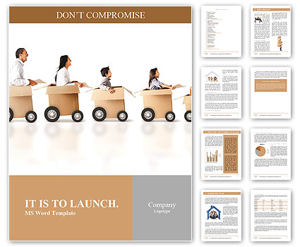 Family in a car made of cardboard box - express delivery Word Template