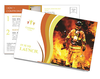 Firefighter in the fire Postcard Template