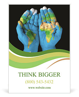 Map painted on hands showing concept of having the world in our hands Ad Template