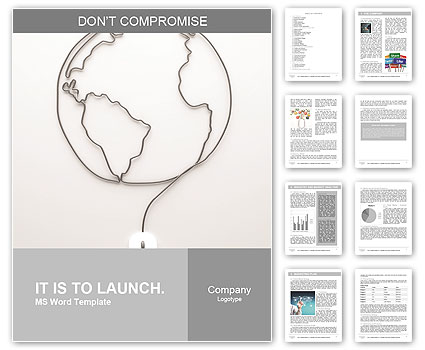 Hand with computer mouse and globe Word Template