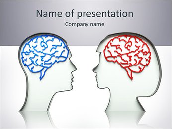 Man and woman faces profiles with brains PowerPoint Template