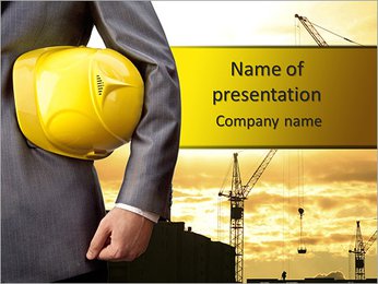 黄色安全帽的安全的建筑物的象征 PowerPoint演示模板