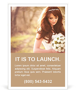 Charming bride looks at the bouquet Ad Template