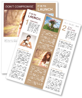 Charming bride looks at the bouquet Newsletter Template
