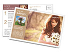 Charming bride looks at the bouquet Postcard Template