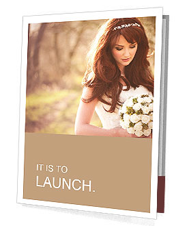 Charming bride looks at the bouquet Presentation Folder