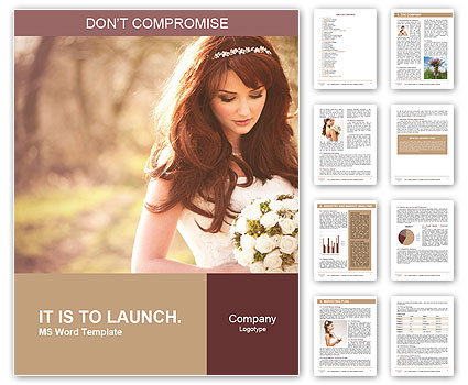Charming bride looks at the bouquet Word Template