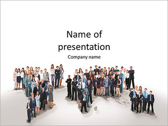 Business people standing in the form of a map of the world PowerPoint Template