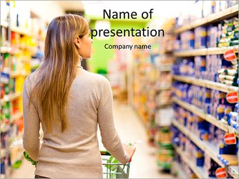 Woman with a trolley at a supermarket PowerPoint Template