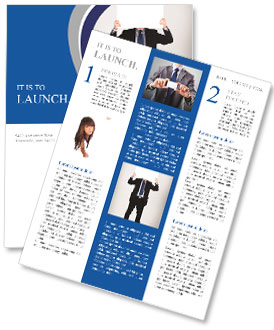 Business man in dark suit holding a blank Newsletter Template