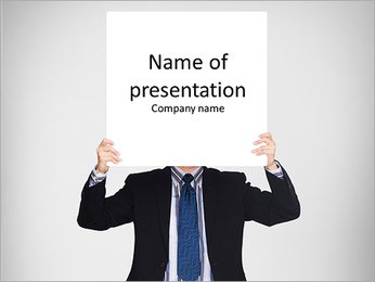 Business man in dark suit holding a blank PowerPoint Template