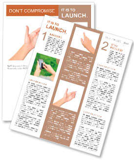 Female hand holding virtual mobile phone on a white background Newsletter Template