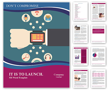 Technology Functions Of Electronic Intelligence Watch In Business: Vector Flat Illustration Of A Hand Word Template
