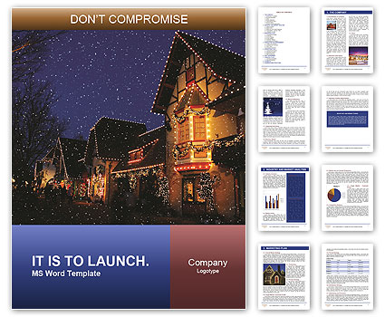 German Village Shopping District: Holiday Decorations With Snowflakes, Christmas Lights, And Wreaths Word Template