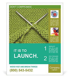 Knitting Supplies: Spokes, Wool Yarn, And Techniques Poster Template