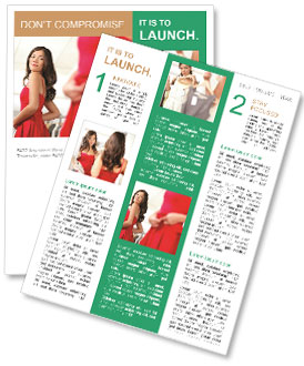 Happy Mixed Race Woman In Red Dress Tries On Outfit, Admiring Herself In Mirror Newsletter Template