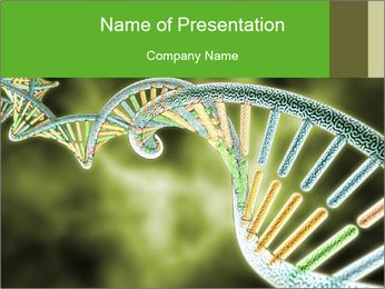 3D Colorized Dna Model With Depth Of Field On Green Biological Background - Rendered For Realistic Look PowerPoint Template