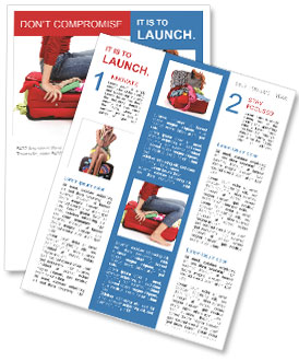 Effortlessly Packing A Stuffed Suitcase On White Background By A Girl. Newsletter Template