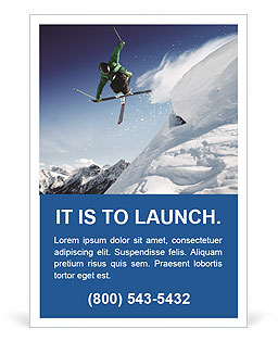 Jumping skier snow white snow Ad Template