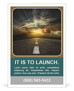 Smooth asphalt road and the dawn of the sun in the clouds Ad Template