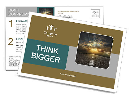 Smooth asphalt road and the dawn of the sun in the clouds Postcard Template