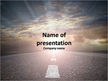 Smooth asphalt road and the dawn of the sun in the clouds PowerPoint Template
