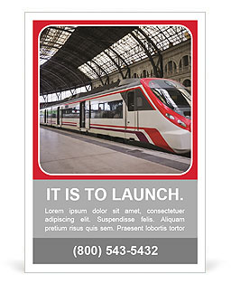 Modern train stops at the station. Barcelona, Spain. Ad Template