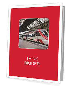 Modern train stops at the station. Barcelona, Spain. Presentation Folder