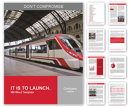 Modern train stops at the station. Barcelona, Spain. Word Template
