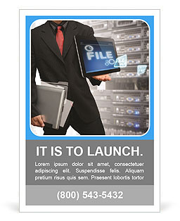 The programmer is holding tablet in hand with the title of the present Ad Template
