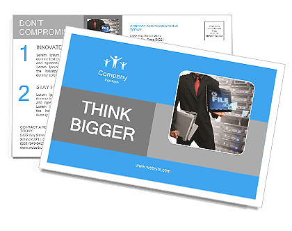 The programmer is holding tablet in hand with the title of the present Postcard Template